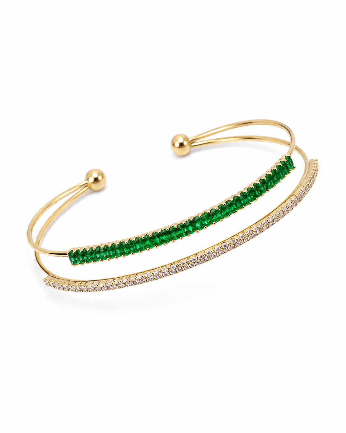 Emerald Baguette Double Layer Cuff Bracelet - Maxiblink