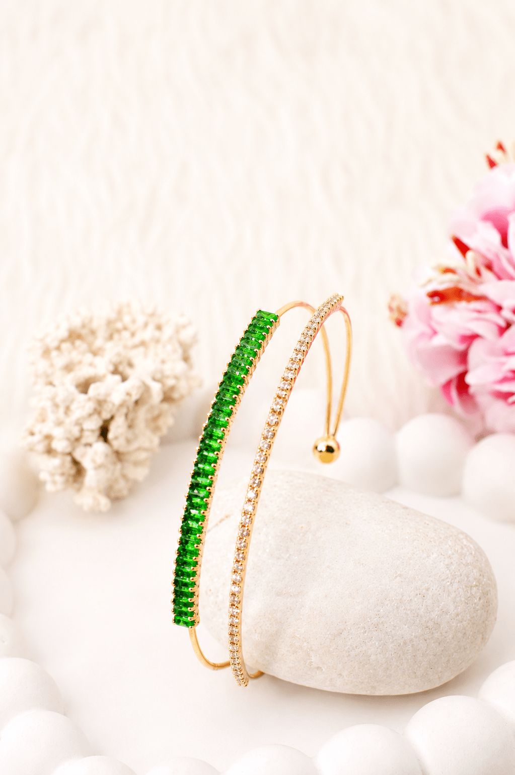 Emerald Baguette Double Layer Cuff Bracelet - Maxiblink