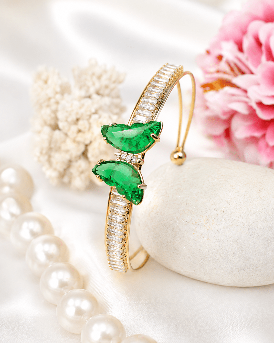Emerald Butterfly Baguette Cuff Bracelet - Maxiblink