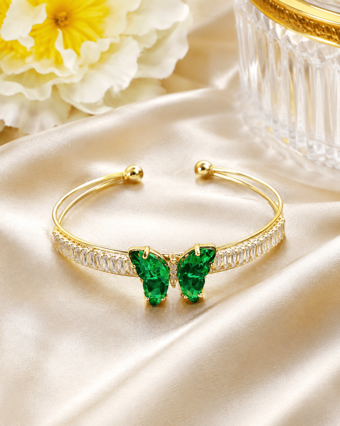 Emerald Butterfly Baguette Cuff Bracelet - Maxiblink