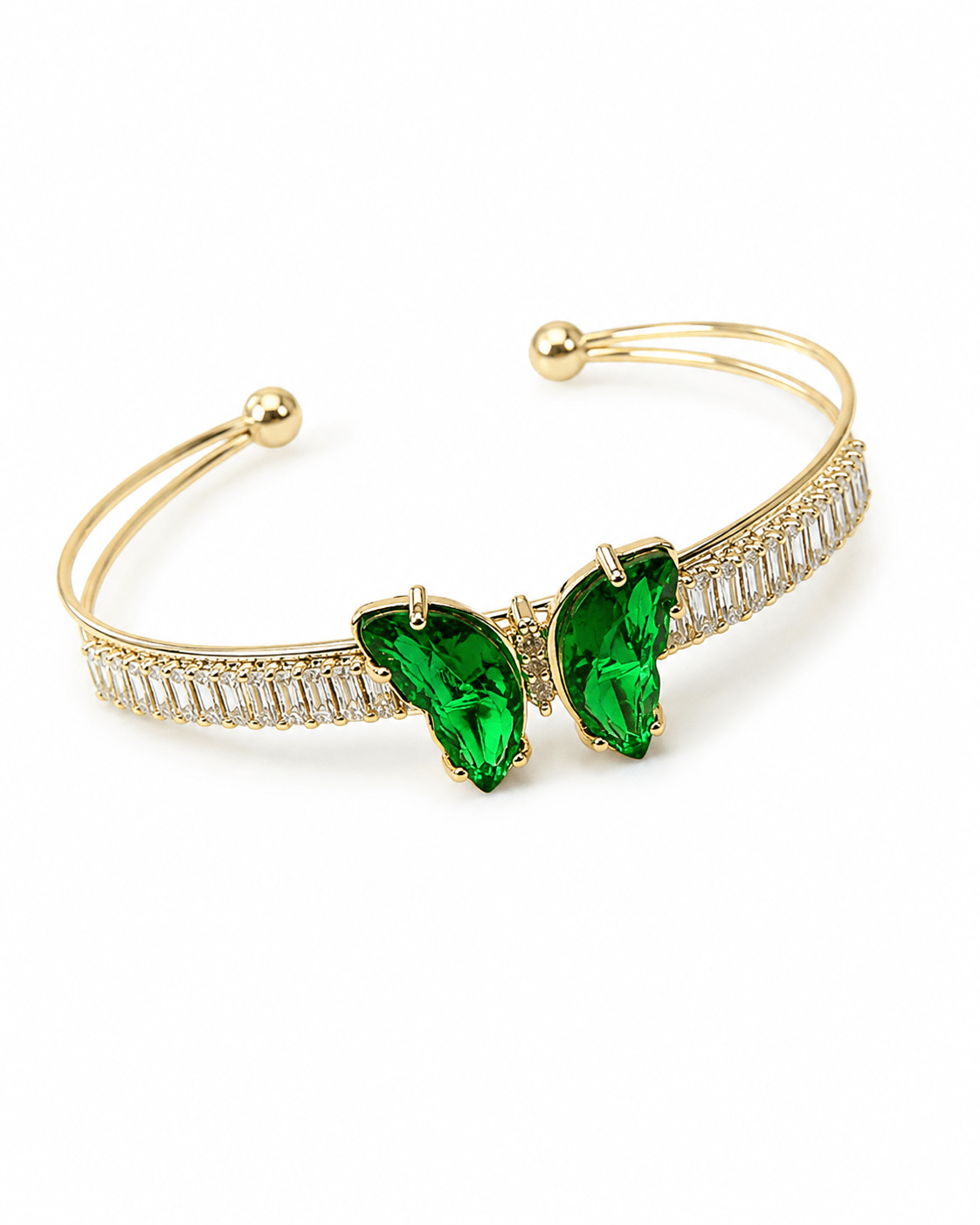Emerald Butterfly Baguette Cuff Bracelet - Maxiblink