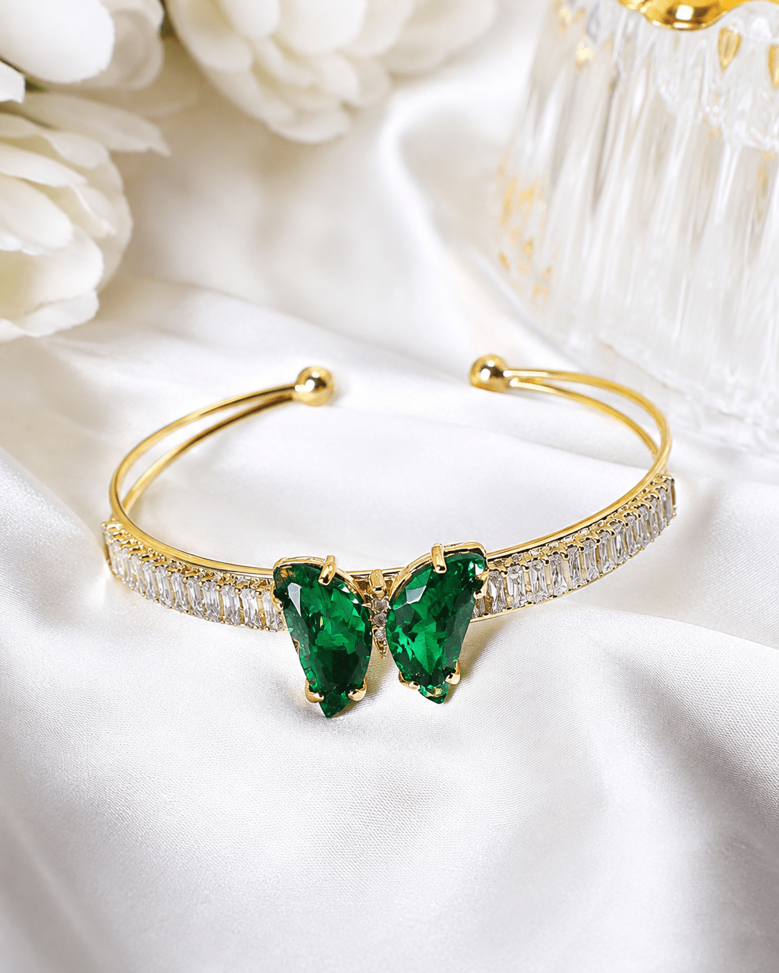 Emerald Butterfly Baguette Cuff Bracelet - Maxiblink