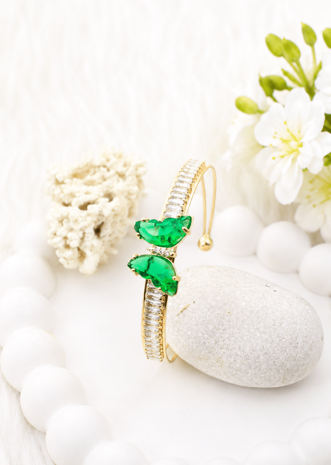 Emerald Butterfly Baguette Cuff Bracelet - Maxiblink