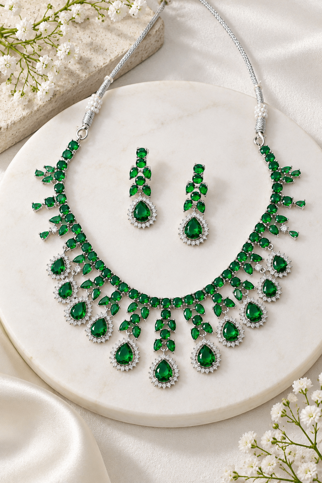 Emerald Cascade Bib Necklace Set - Maxiblink
