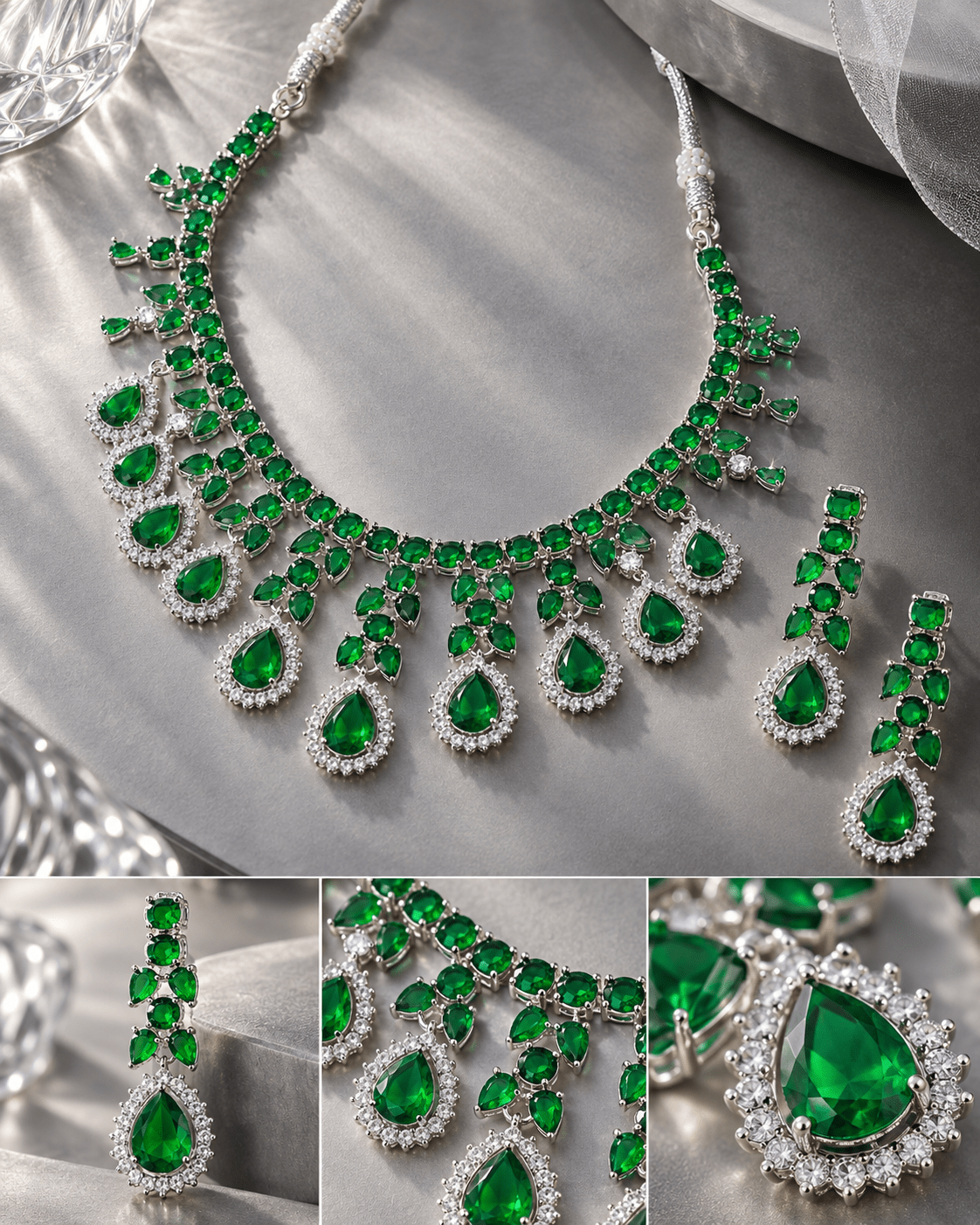 Emerald Cascade Bib Necklace Set - Maxiblink
