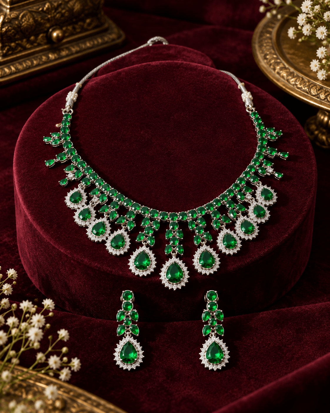 Emerald Cascade Bib Necklace Set - Maxiblink