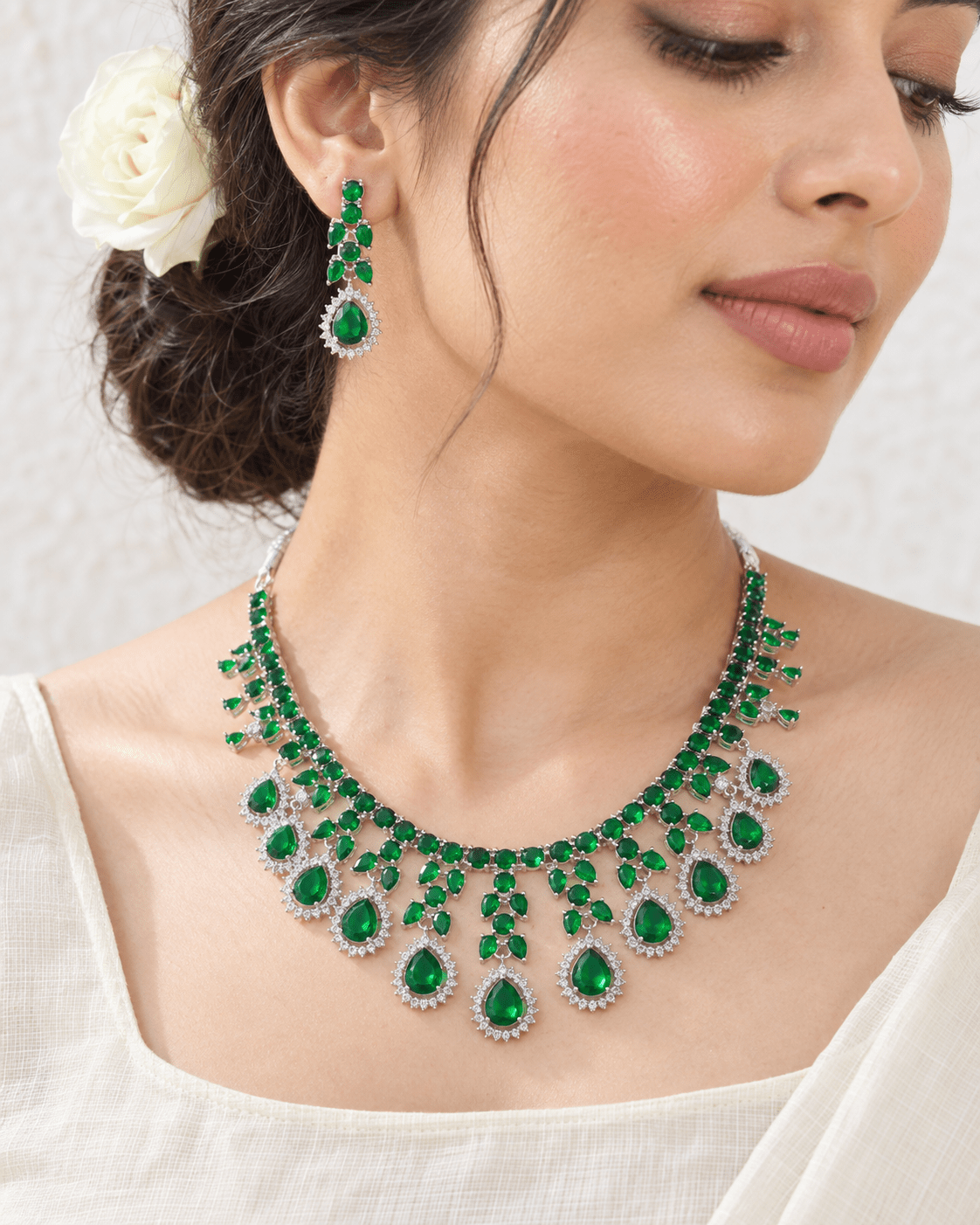 Emerald Cascade Bib Necklace Set - Maxiblink
