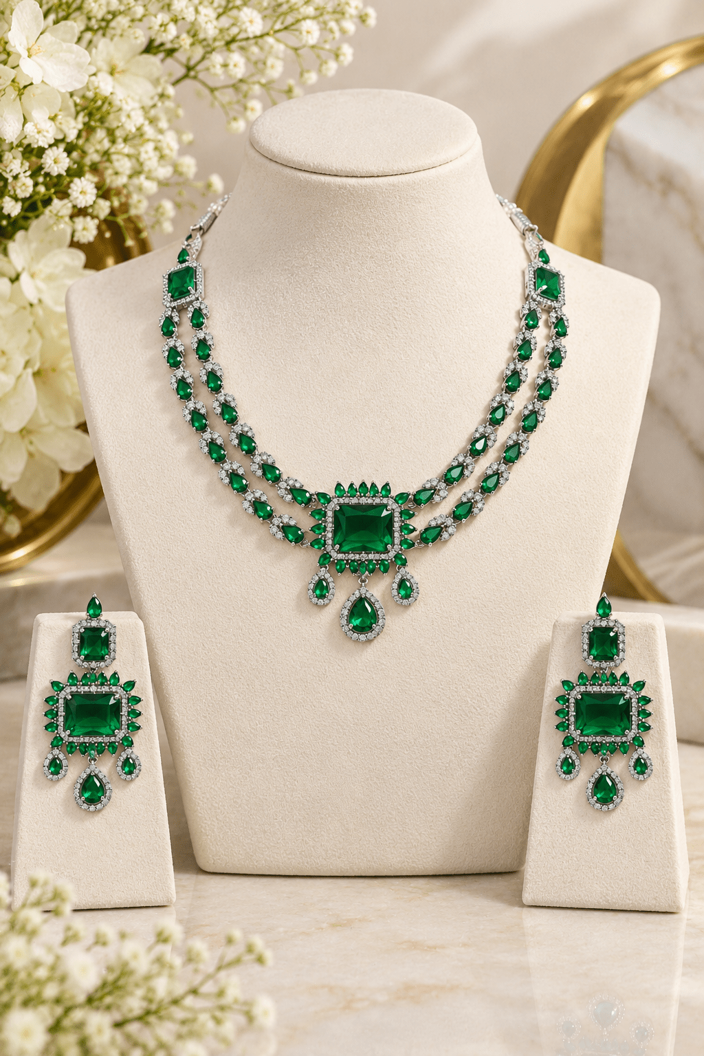 Emerald Cascade Two-Strand Necklace Set - Maxiblink
