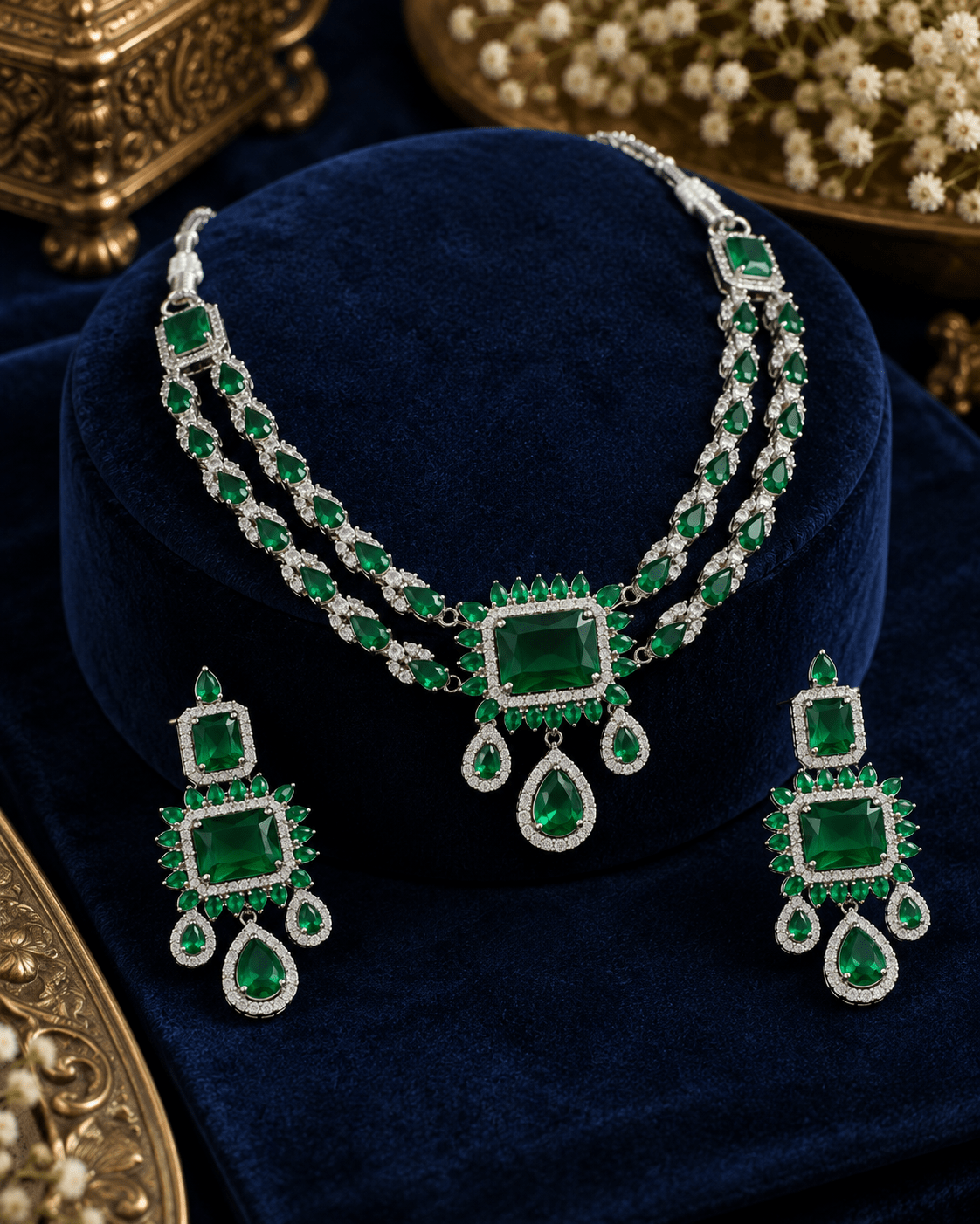 Emerald Cascade Two-Strand Necklace Set - Maxiblink