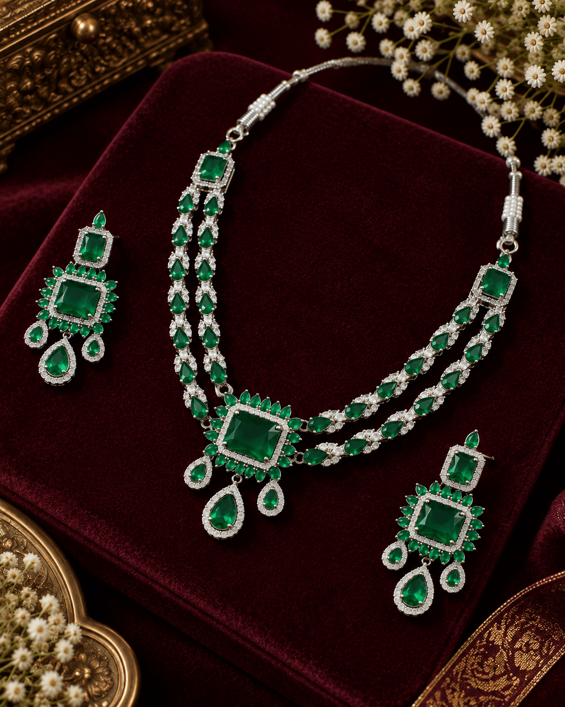 Emerald Cascade Two-Strand Necklace Set - Maxiblink