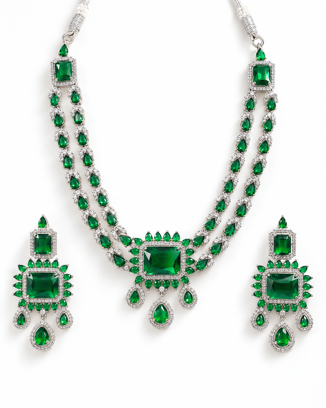 Emerald Cascade Two-Strand Necklace Set - Maxiblink