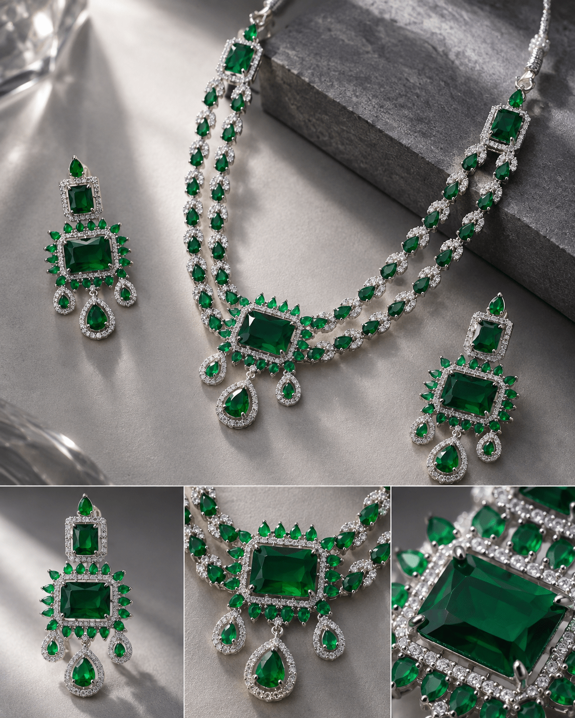 Emerald Cascade Two-Strand Necklace Set - Maxiblink