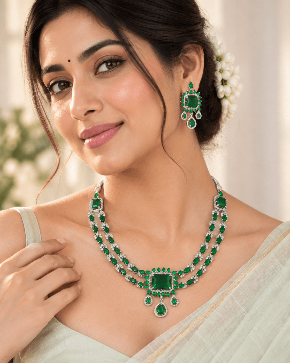 Emerald Cascade Two-Strand Necklace Set - Maxiblink
