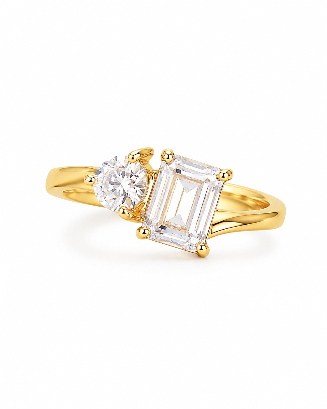 Emerald-Cut & Pear Toi-et-Moi Ring — anti-tarnish adjustable free-size ring, MaxiBlink demi-fine