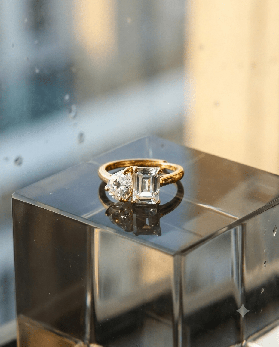 gold-plated toi-et-moi ring — Emerald-Cut & Pear Toi-et-Moi Ring by MaxiBlink