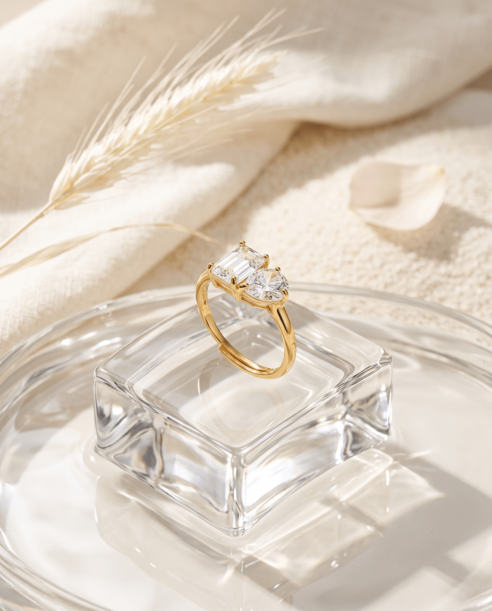 Hypoallergenic waterproof toi-et-moi ring in 18K gold plating — MaxiBlink