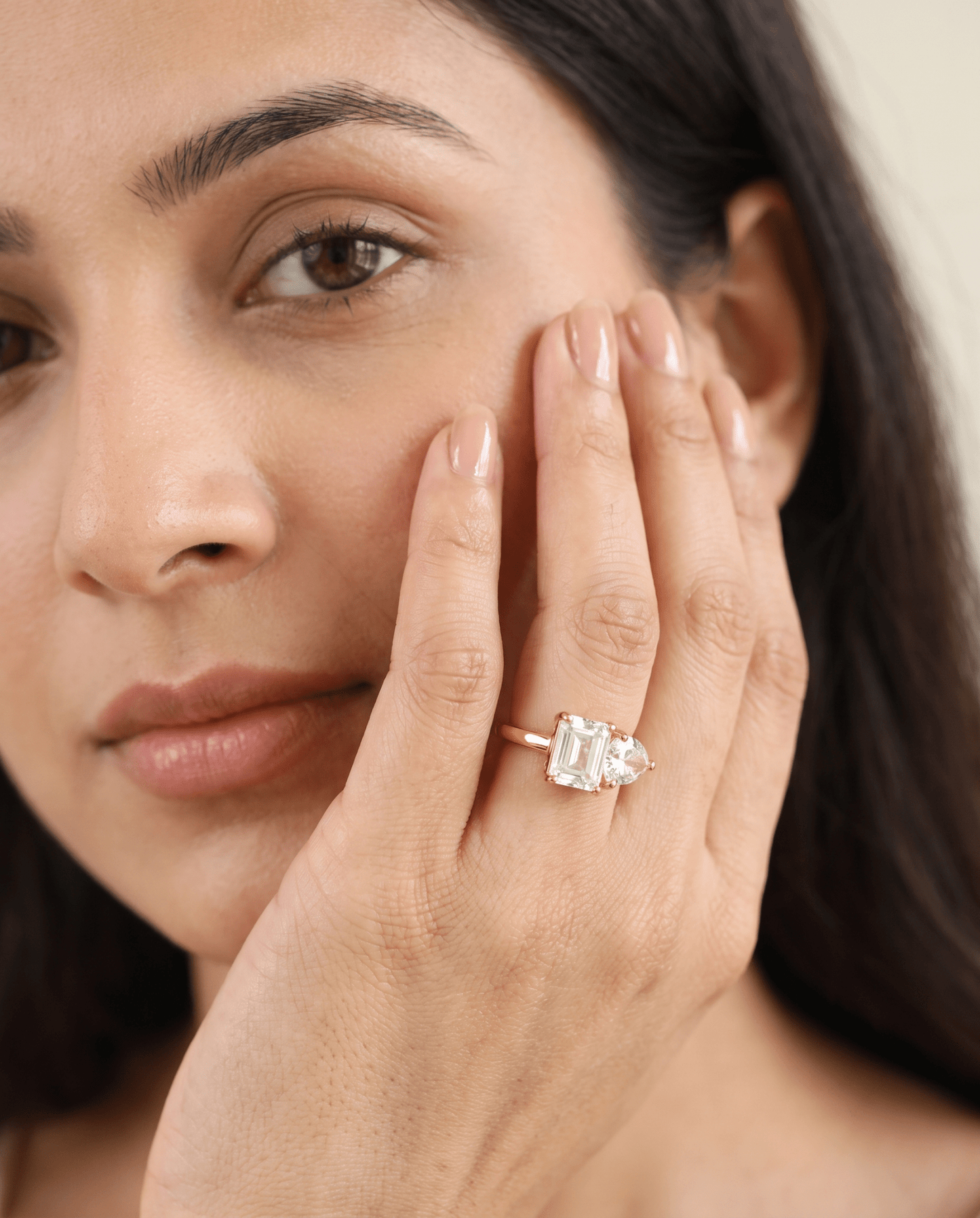 Emerald-Cut & Pear Toi-et-Moi Ring in 18K gold-plated stainless steel — MaxiBlink