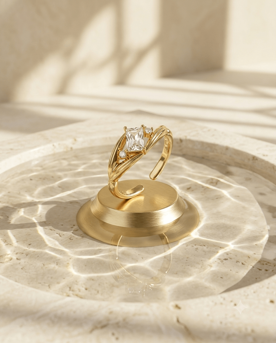 gold-plated solitaire ring — Emerald-Cut Solitaire Dainty Ring by MaxiBlink