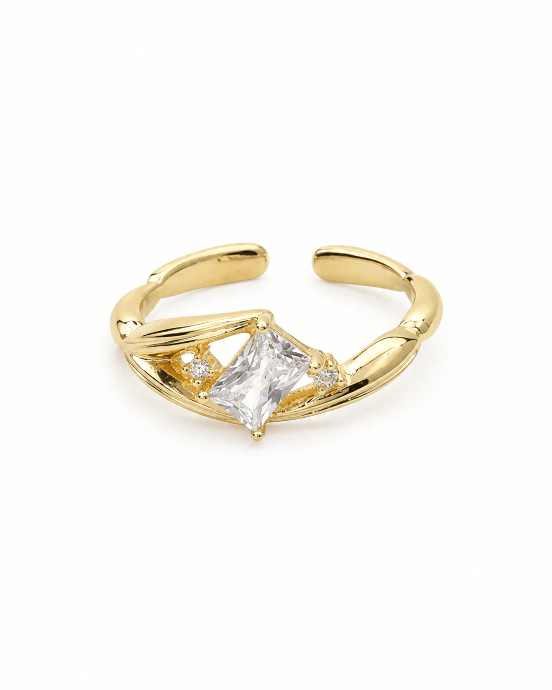 Emerald-Cut Solitaire Dainty Ring — anti-tarnish adjustable free-size ring, MaxiBlink demi-fine