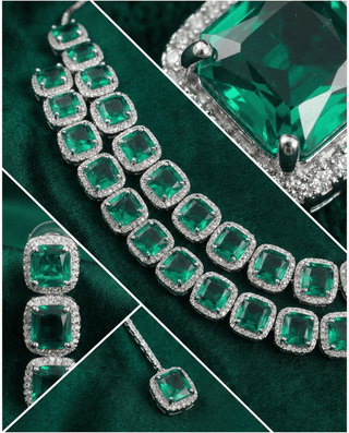 Emerald Double Layer Cushion Cut Necklace Set | Premium Party Jewellery - Maxiblink