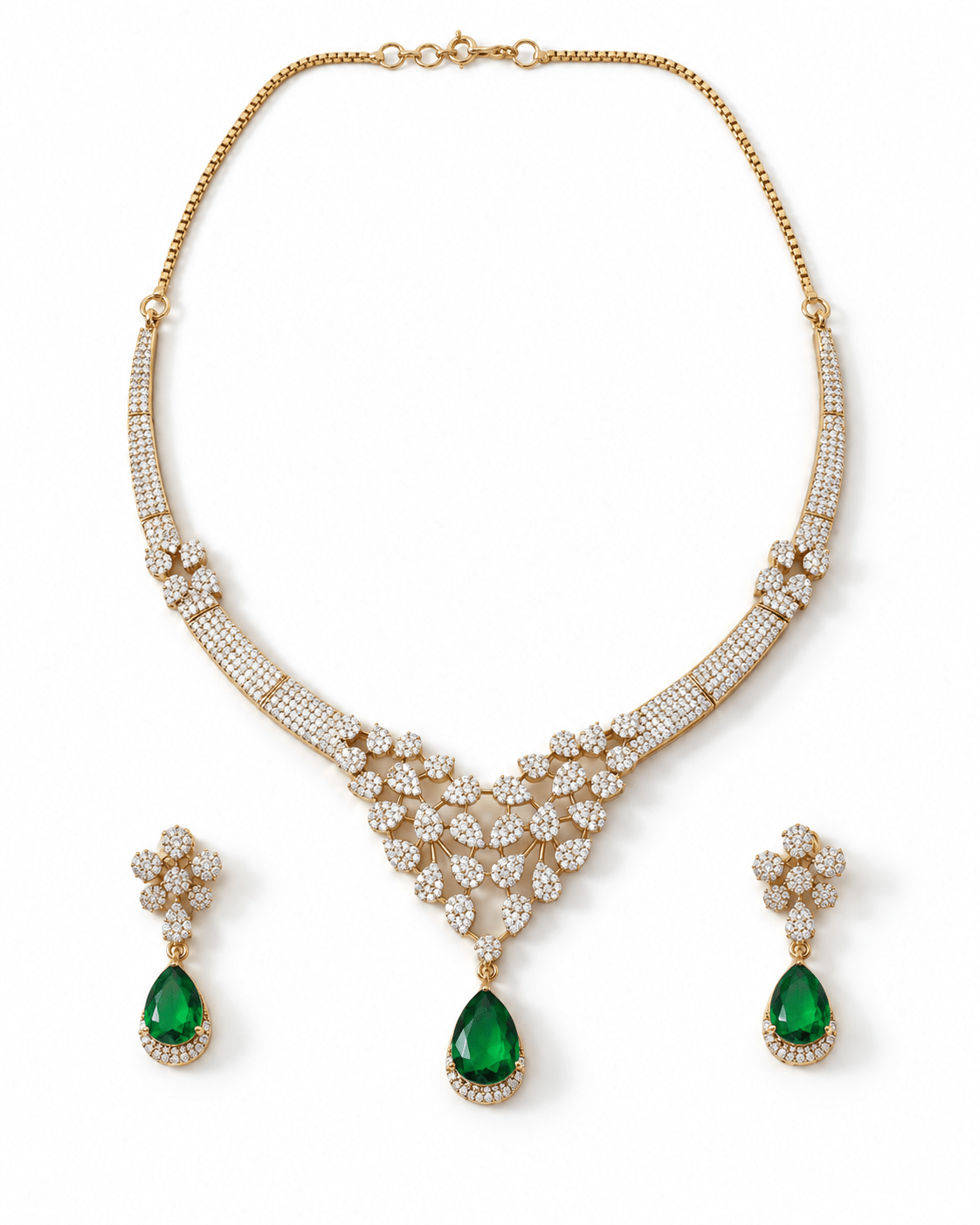 Emerald Drop Gold-Plated Choker Necklace Set - Maxiblink