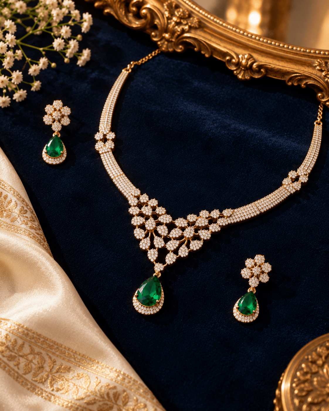 Emerald Drop Gold-Plated Choker Necklace Set - Maxiblink