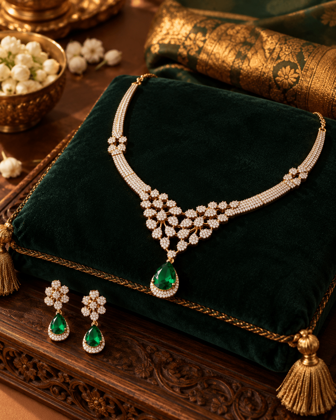 Emerald Drop Gold-Plated Choker Necklace Set - Maxiblink