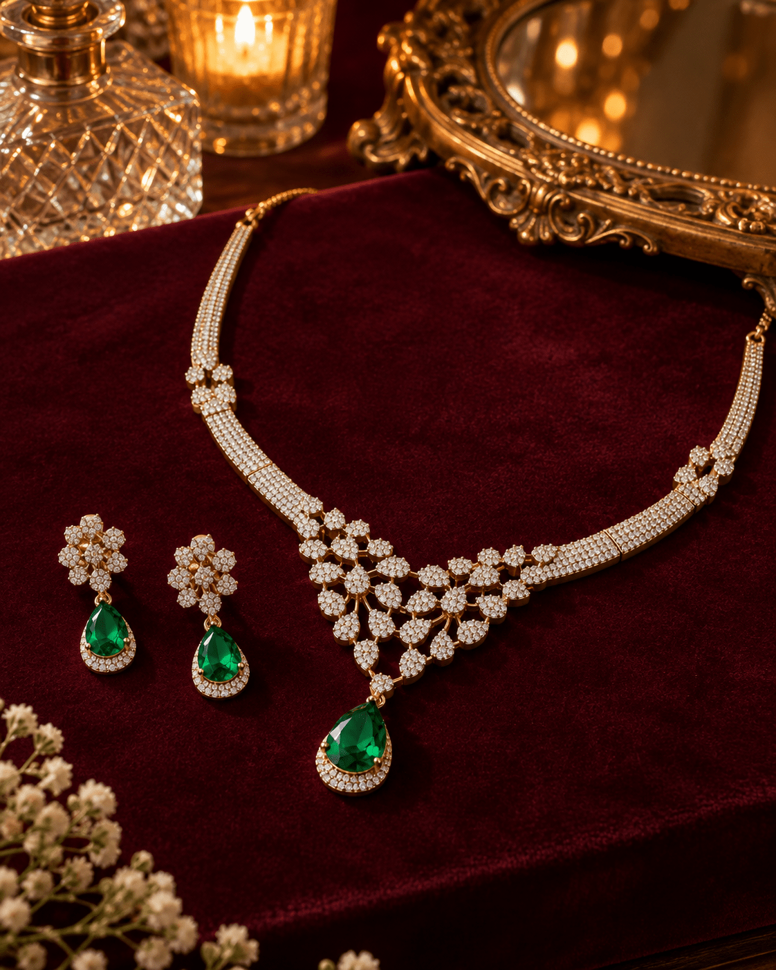 Emerald Drop Gold-Plated Choker Necklace Set - Maxiblink