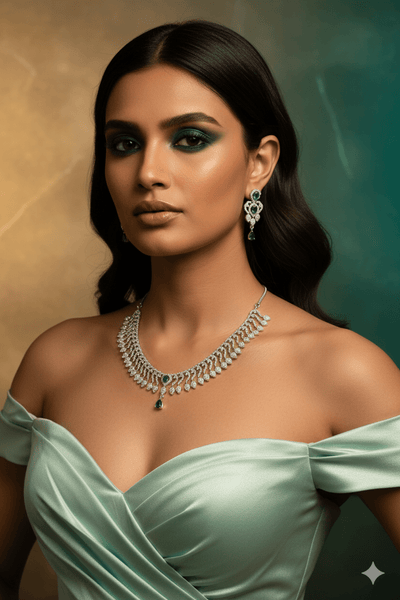 Emerald Drops Curved Layer Necklace Set - Maxiblink