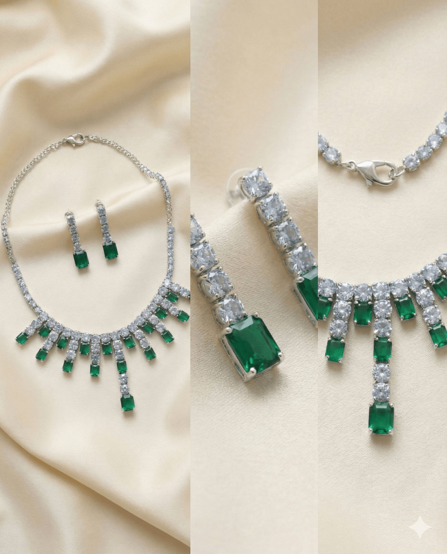 Emerald Green Crystal Drop Korean Glass Stone Necklace Set | Premium Jewellery - Maxiblink