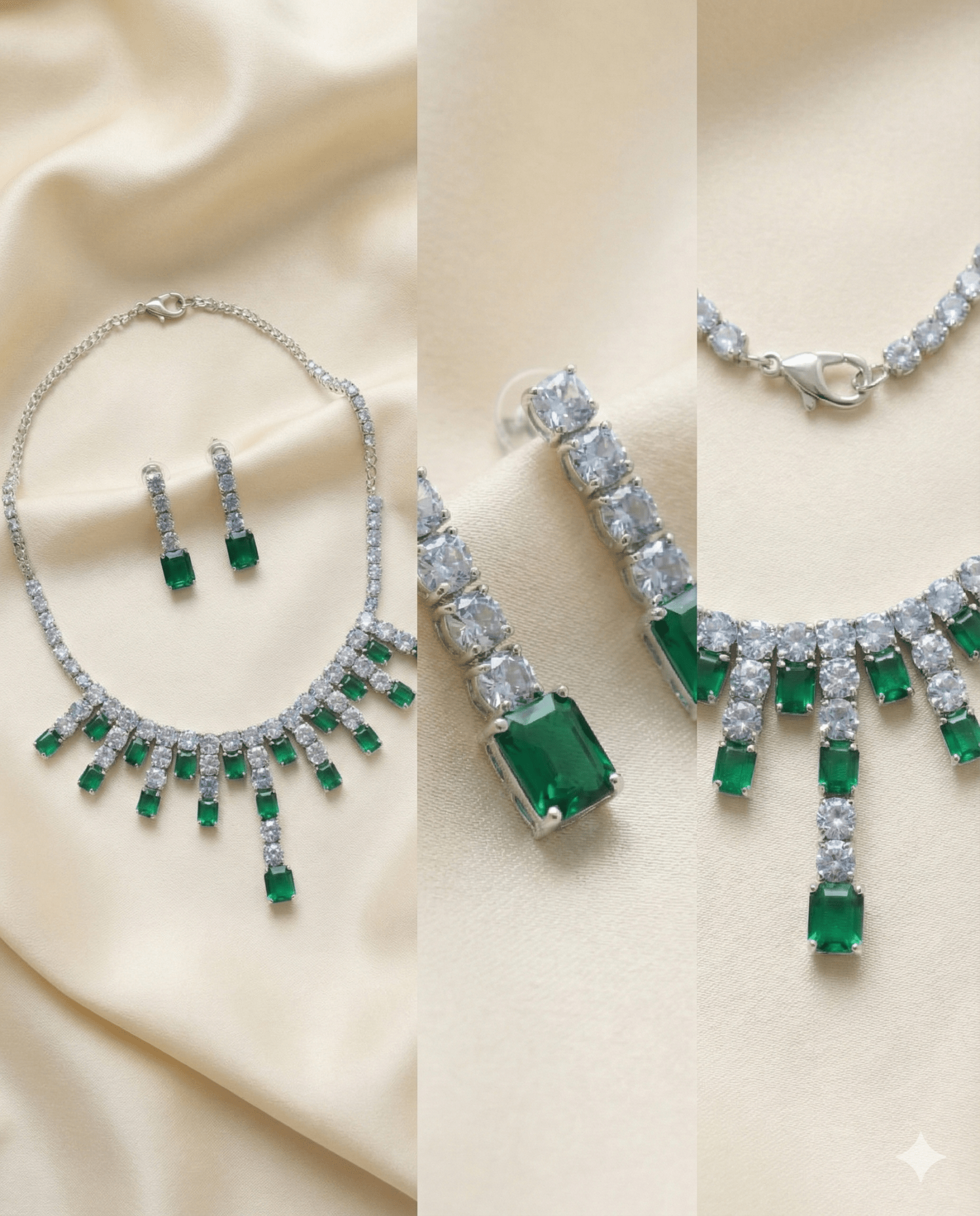 Emerald Green Crystal Drop Korean Glass Stone Necklace Set | Premium Jewellery - Maxiblink