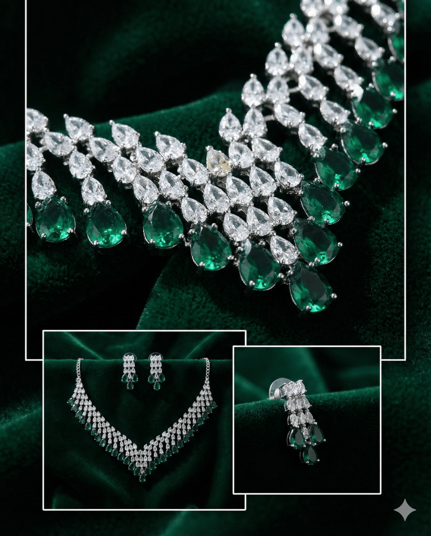Emerald Layered Korean Glass Stone Necklace Set | Luxury Jewellery - Maxiblink