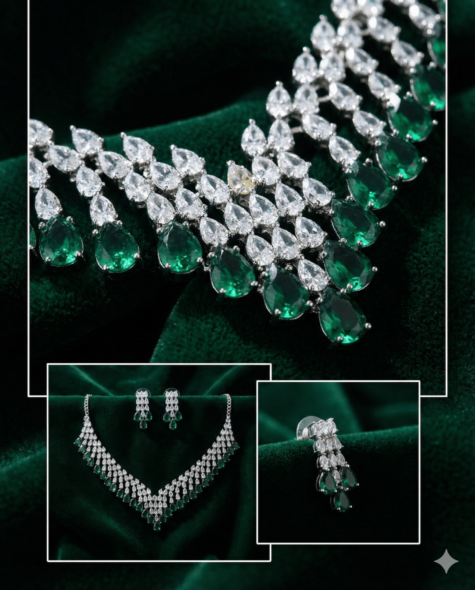 Emerald Layered Korean Glass Stone Necklace Set | Luxury Jewellery - Maxiblink