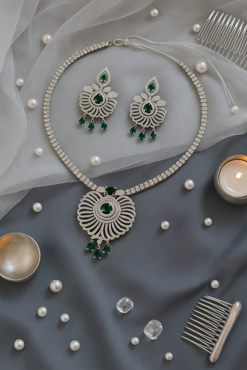 Emerald Peacock Designer AD Necklace Set - Maxiblink