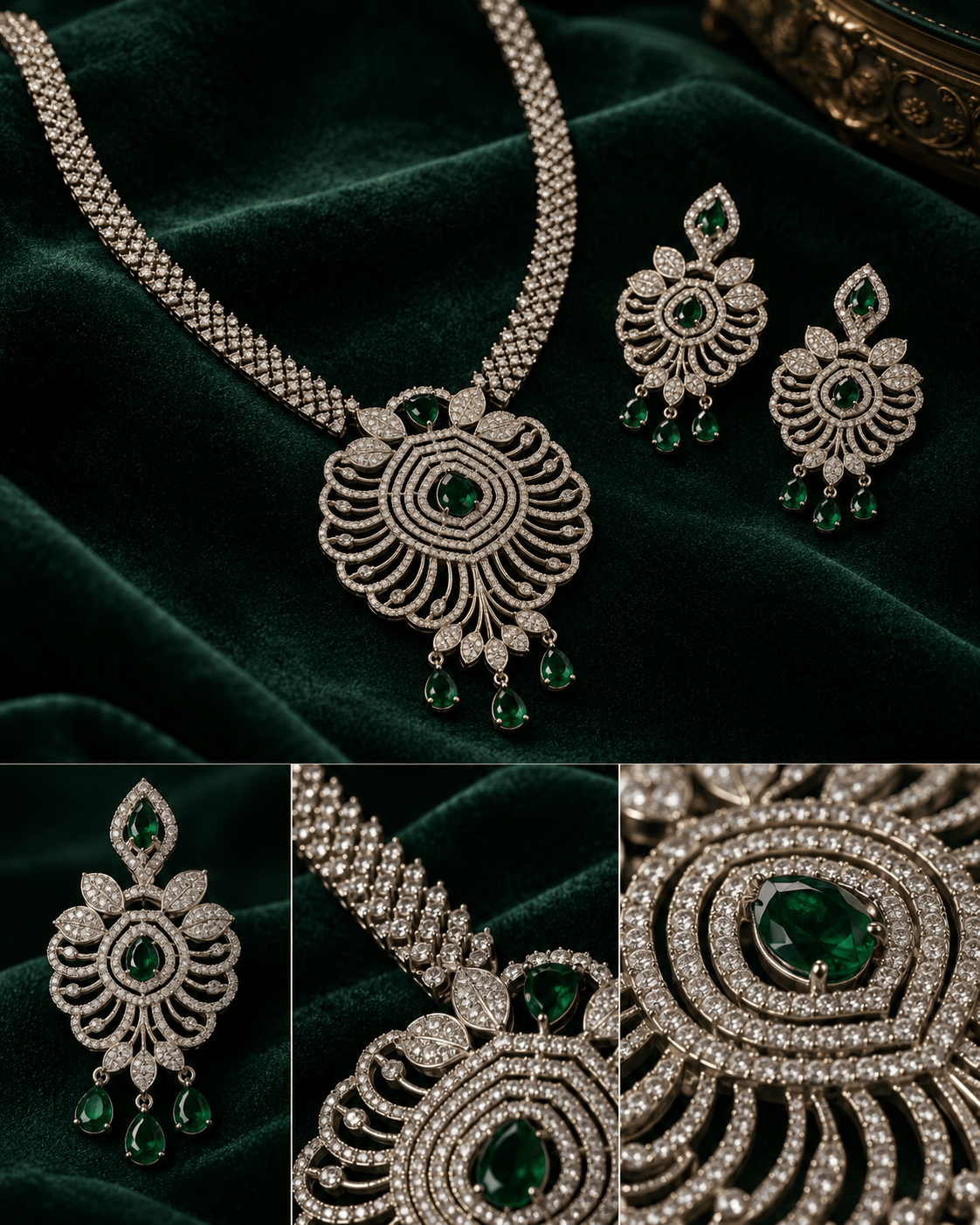 Emerald Peacock Designer AD Necklace Set - Maxiblink