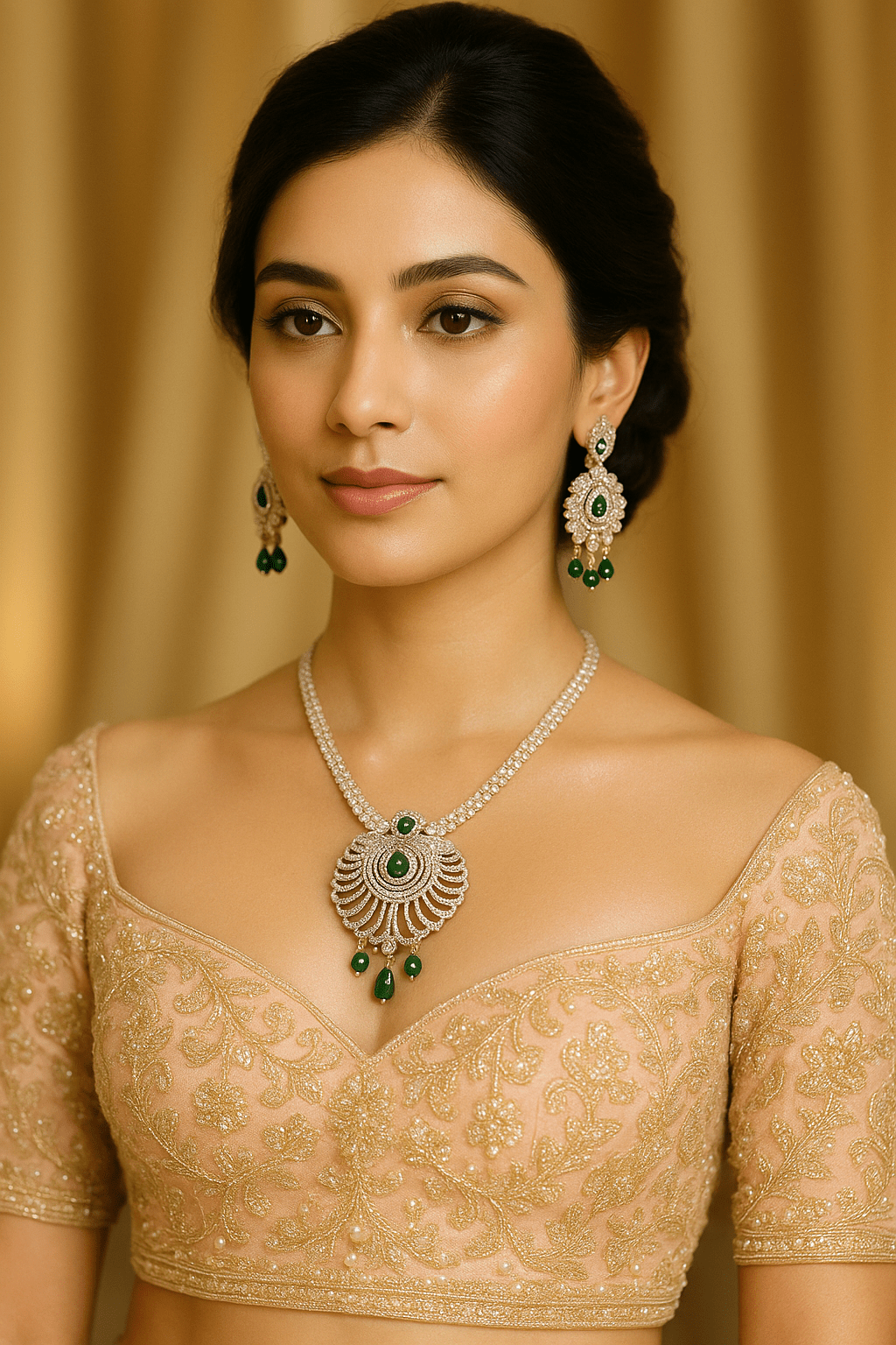 Emerald Peacock Designer AD Necklace Set - Maxiblink