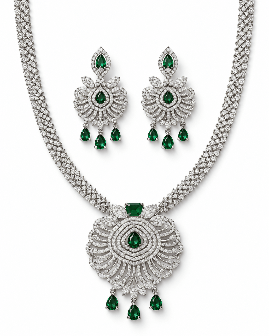 Emerald Peacock Designer AD Necklace Set - Maxiblink