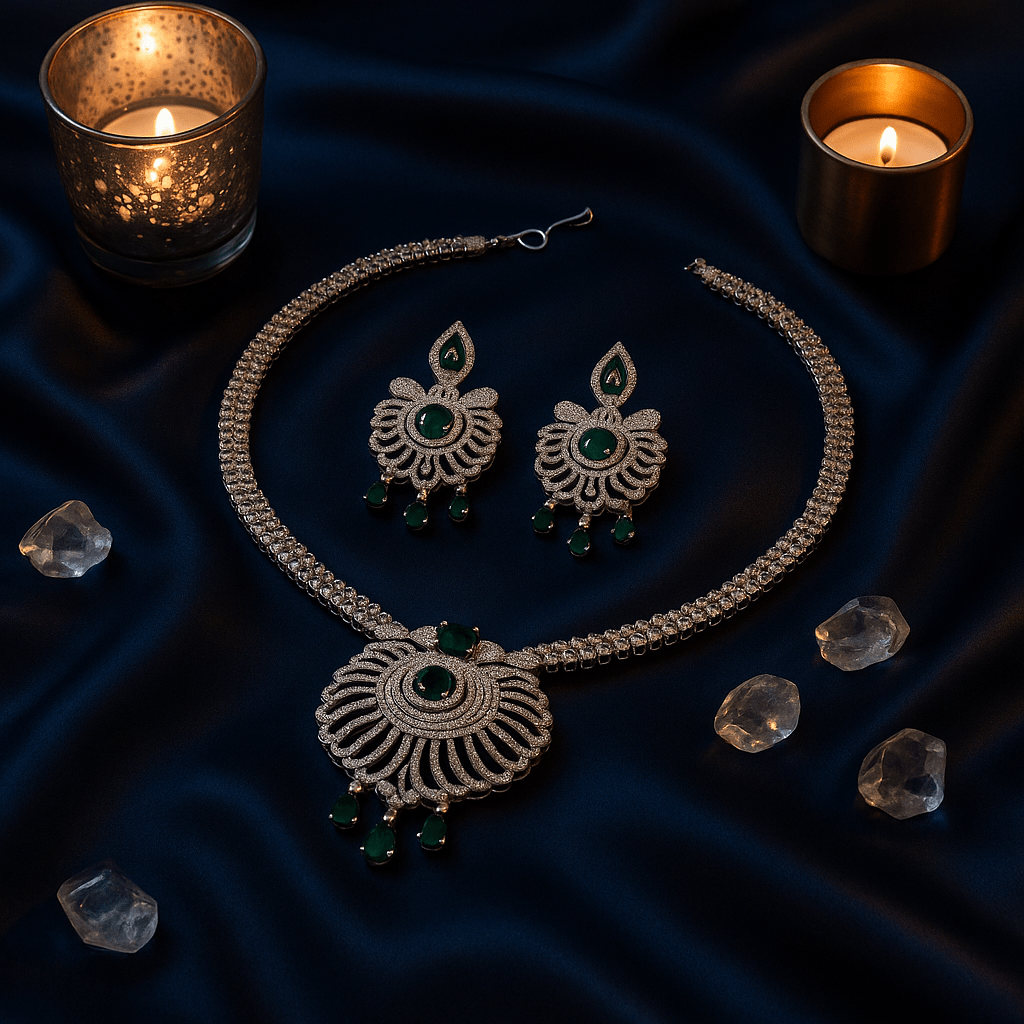 Emerald Peacock Designer AD Necklace Set - Maxiblink