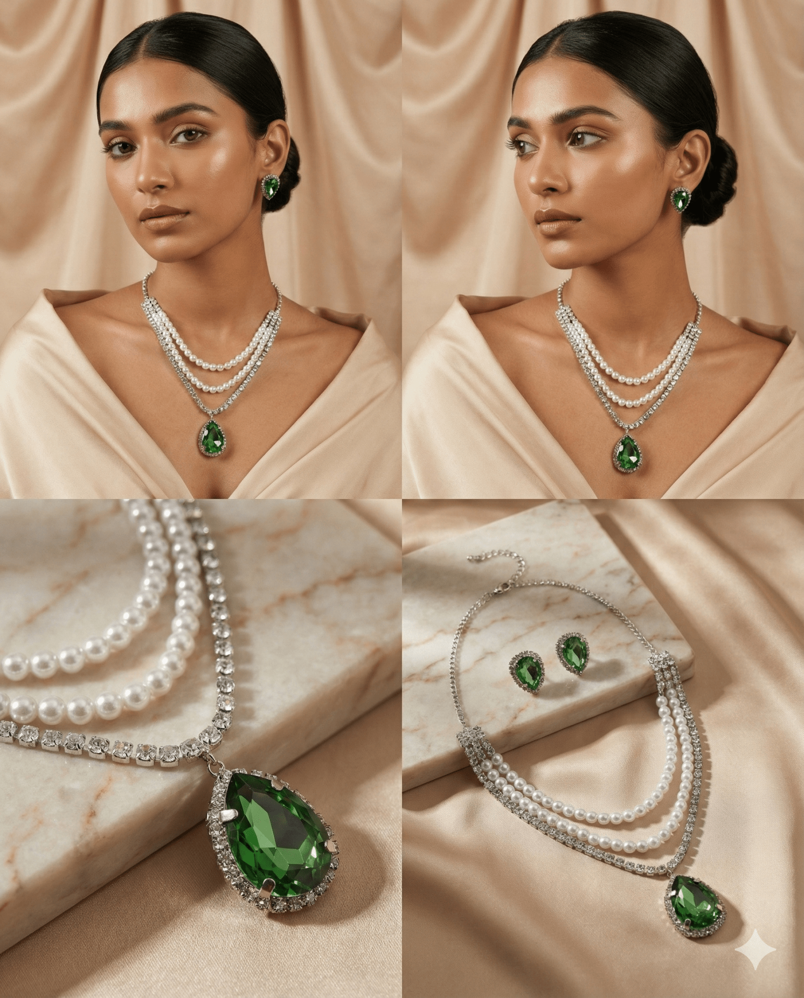 Emerald & Pearl Korean Glass Stone Necklace Set | Luxury Jewellery - Maxiblink
