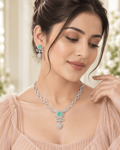 Emerald Scroll Halo Necklace Set - Maxiblink