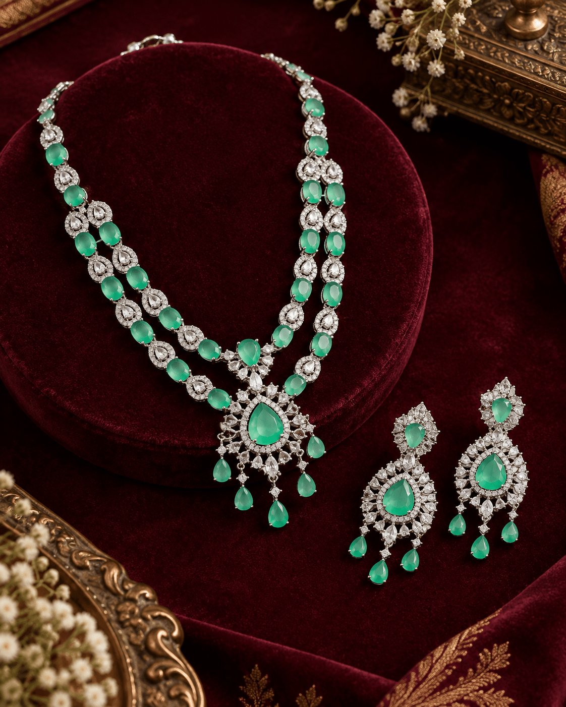 Emerald Starburst Two-Strand Necklace Set - Maxiblink