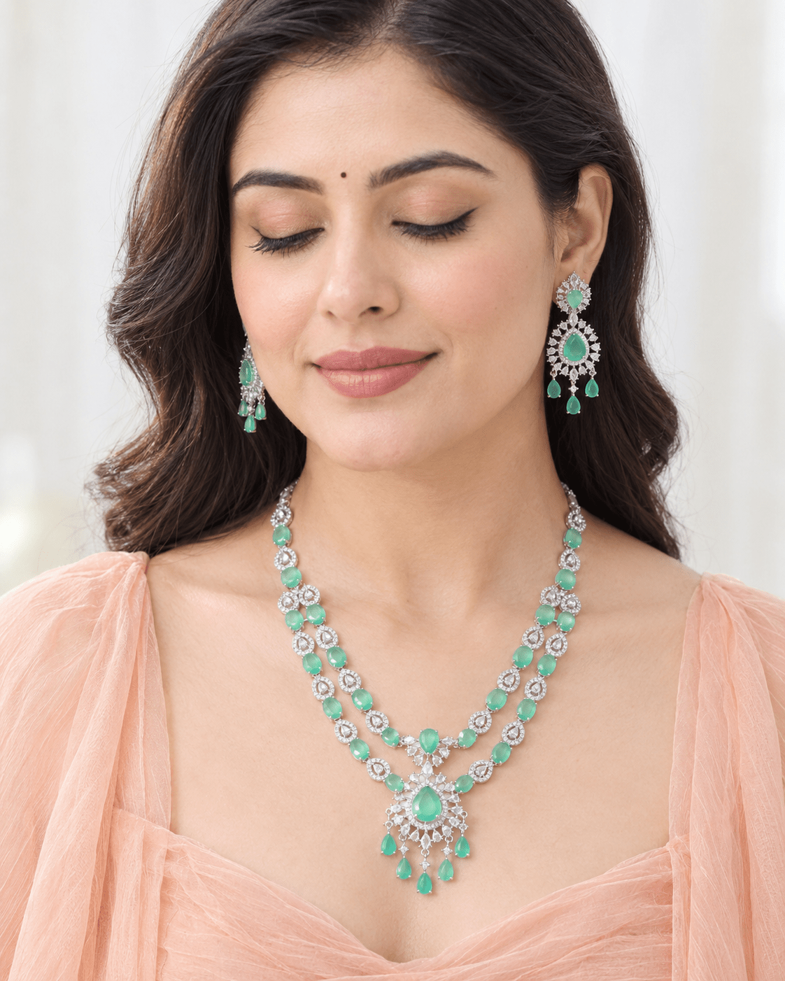 Emerald Starburst Two-Strand Necklace Set - Maxiblink