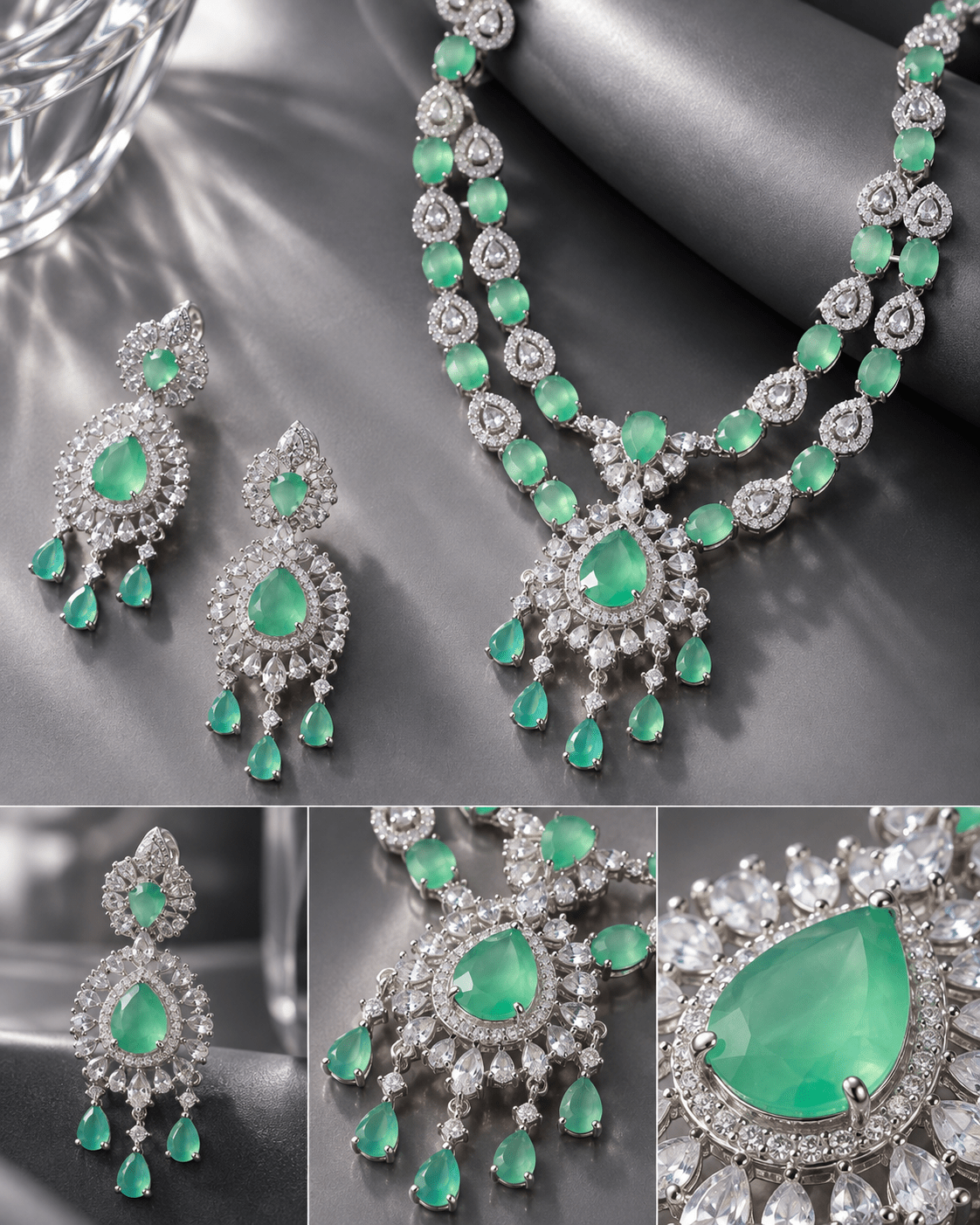 Emerald Starburst Two-Strand Necklace Set - Maxiblink