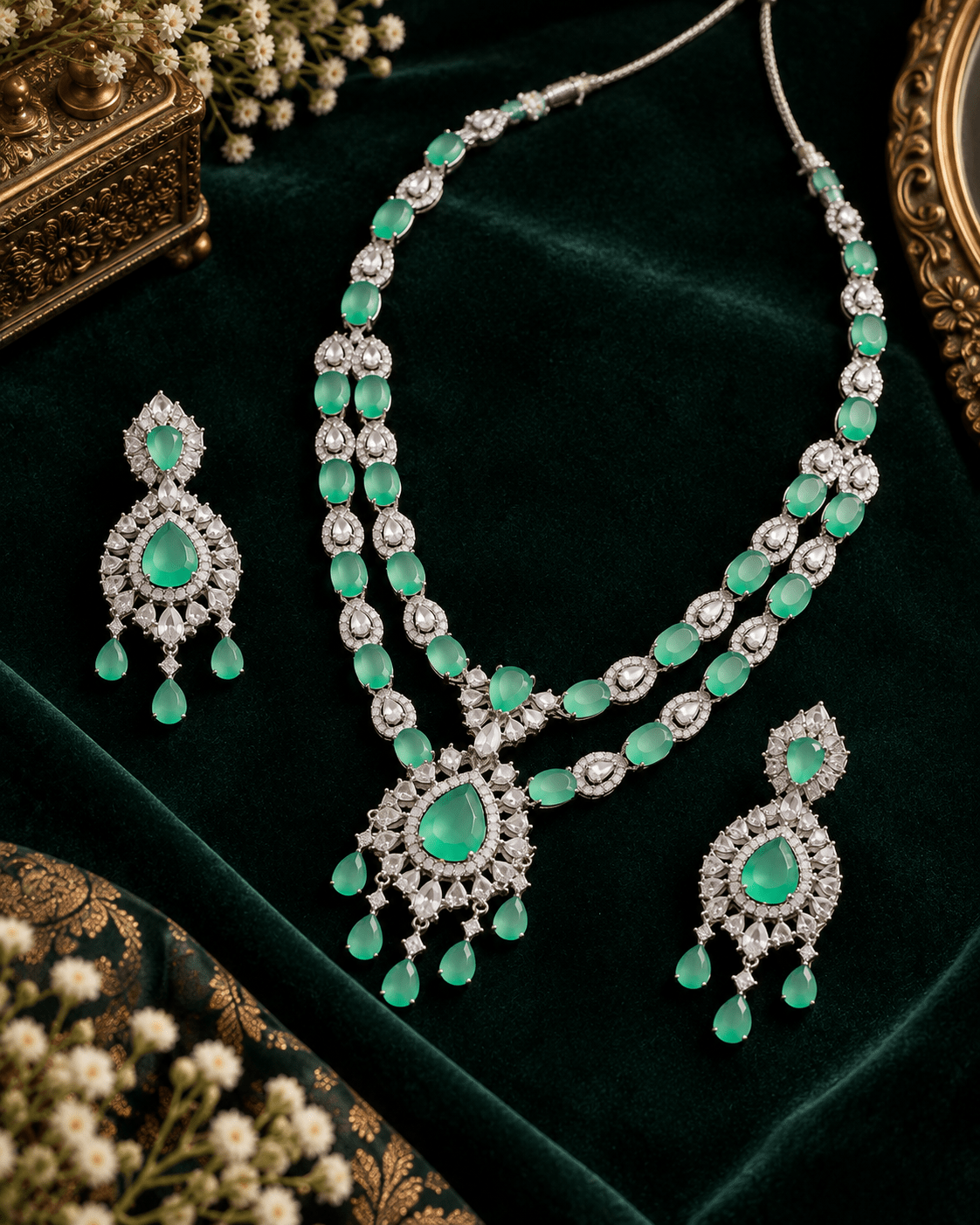 Emerald Starburst Two-Strand Necklace Set - Maxiblink