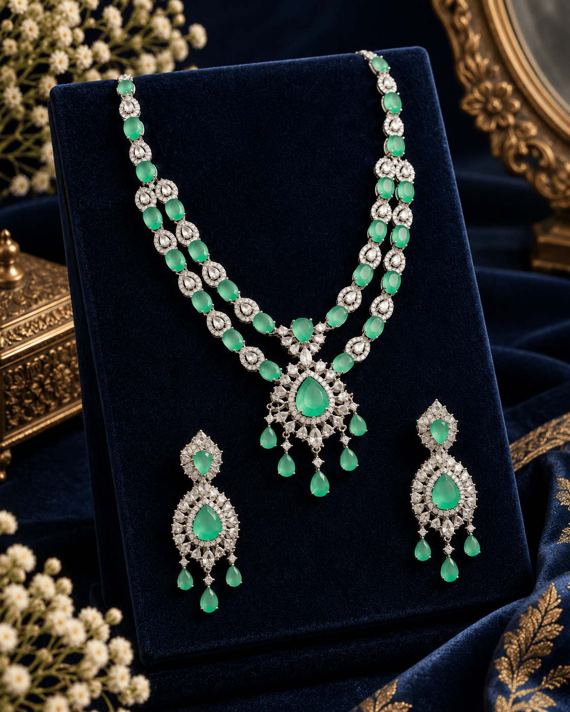 Emerald Starburst Two-Strand Necklace Set - Maxiblink