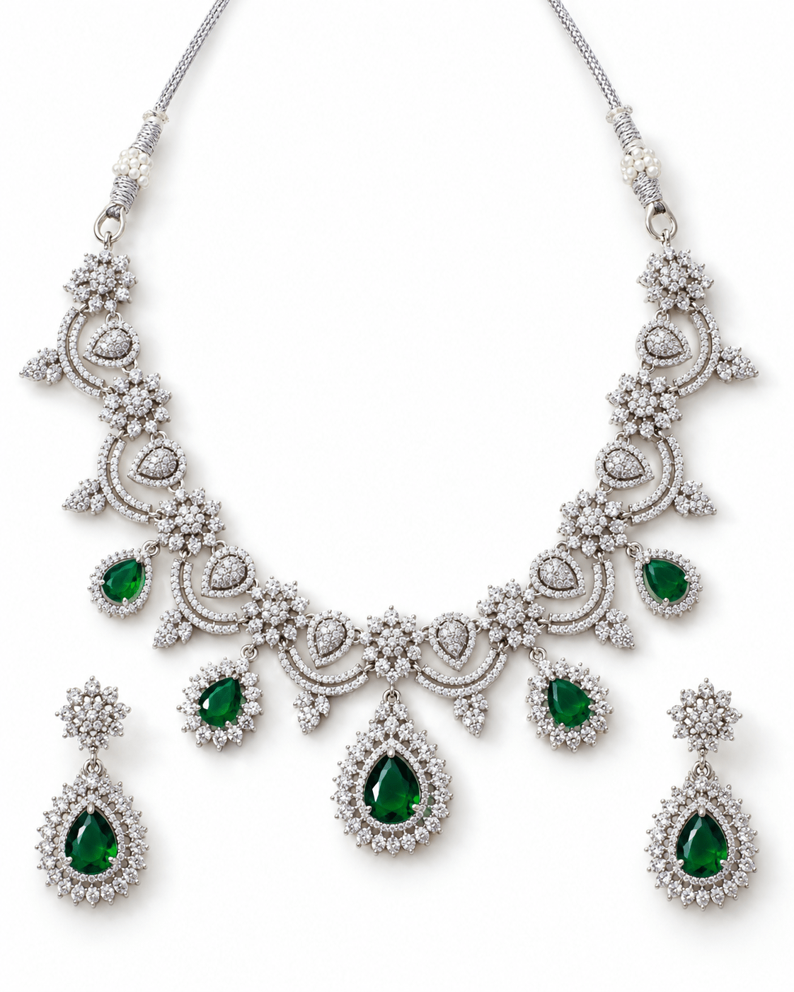 Emerald Sunburst Fringe Necklace Set - Maxiblink