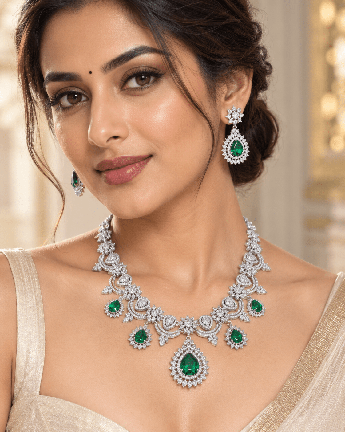 Emerald Sunburst Fringe Necklace Set - Maxiblink