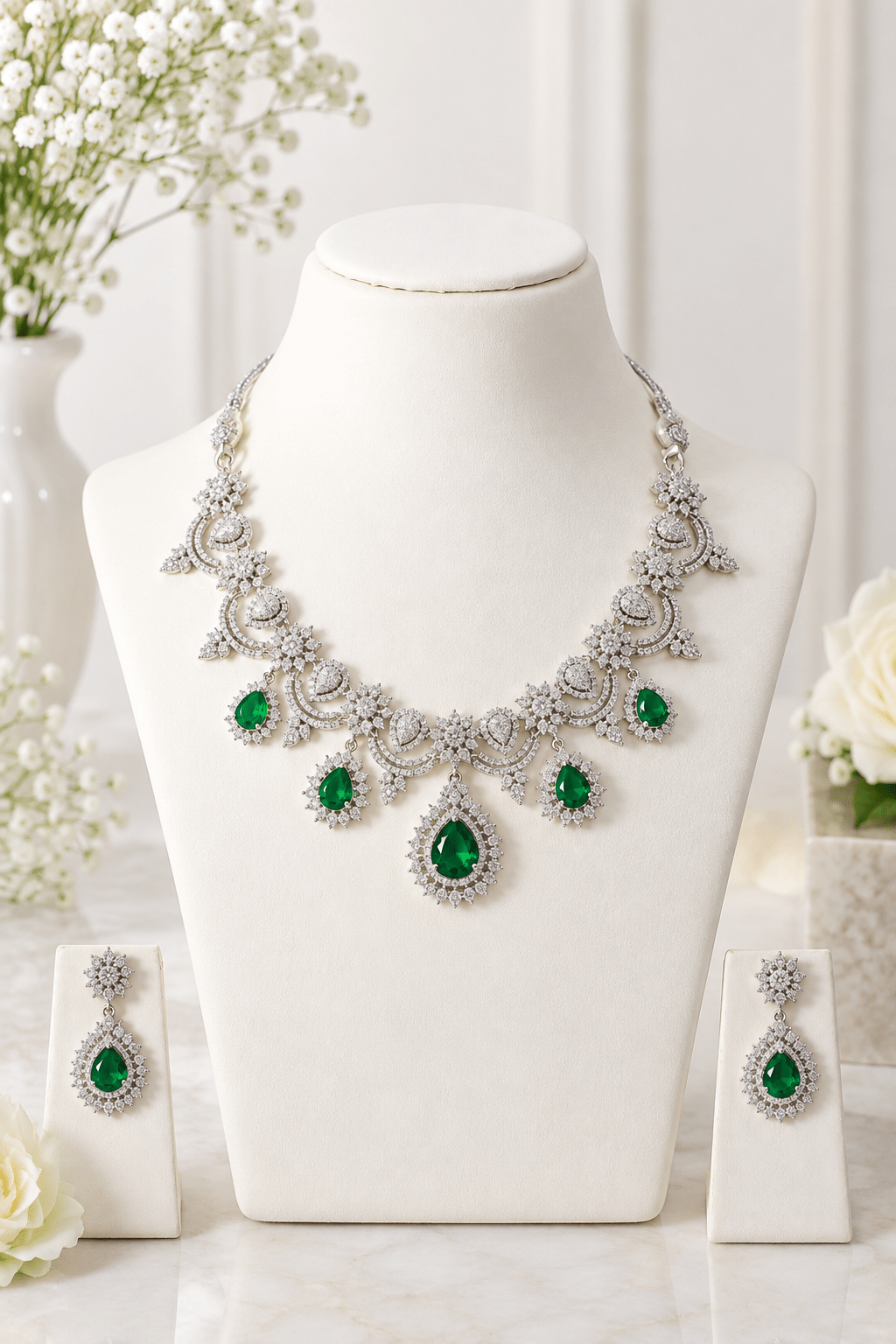 Emerald Sunburst Fringe Necklace Set - Maxiblink