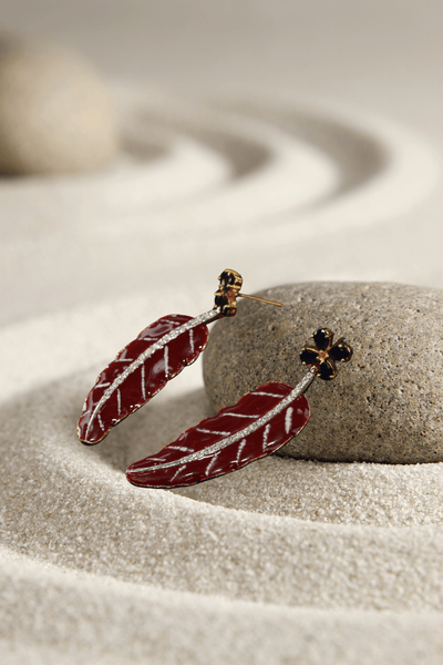 Enamel Leaf Design Gold Tone Premium Earrings - Maxiblink