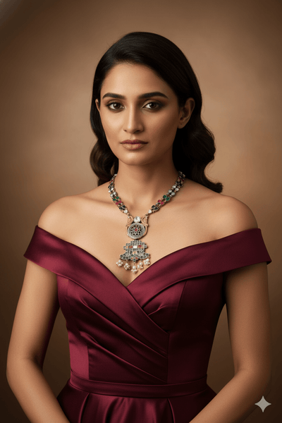 Ethnic Silver Replica Peacock Pendant Necklace for Women - Maxiblink